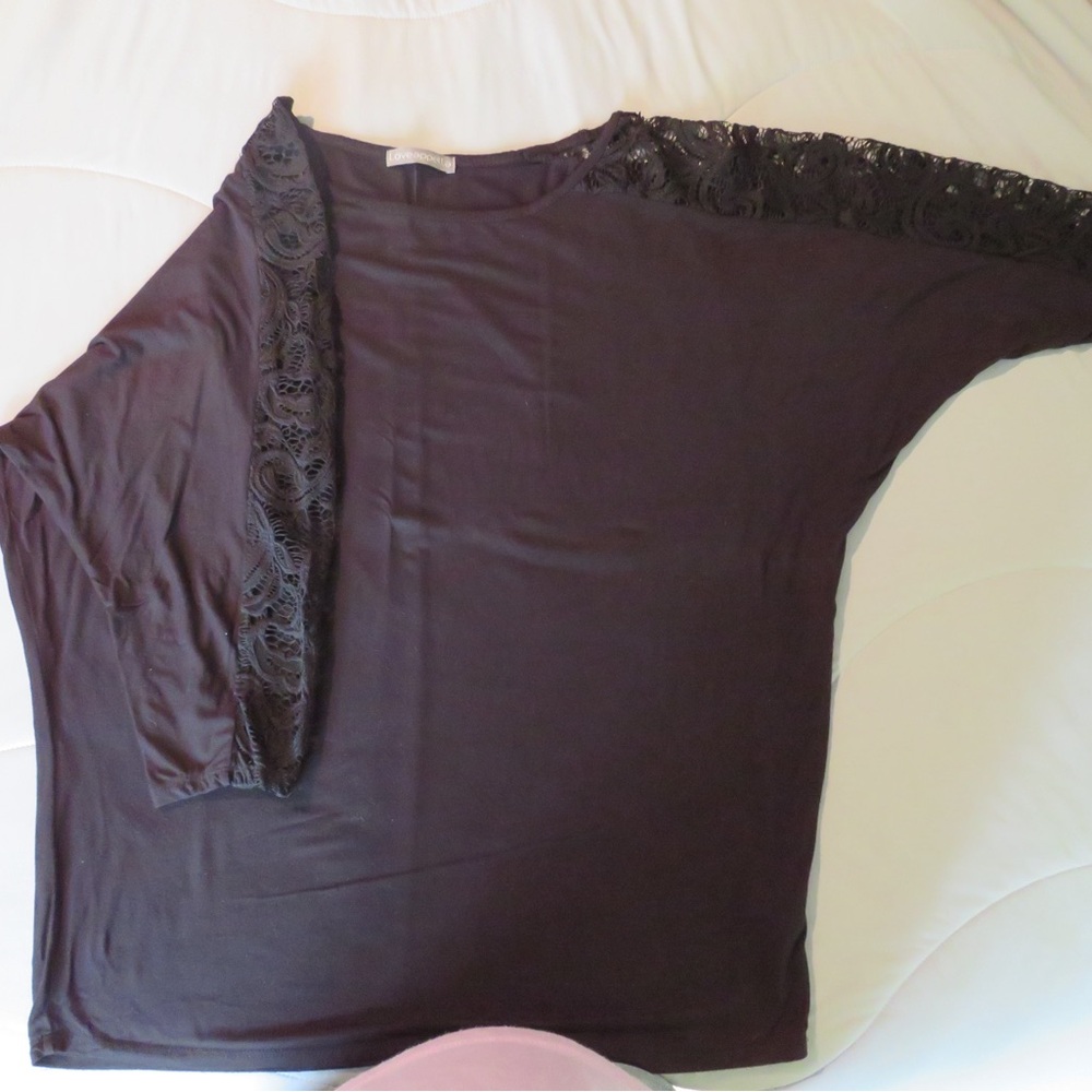 Loveappella Black Top with Lace Detail